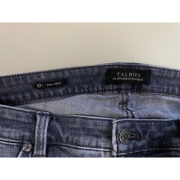 Talbots Size 10 Flawless Five Pocket Jeans Slim Ankle Raw Hem Gray Curvy 34x30 - Picture 14 of 16